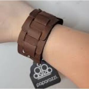 BROWN FAUX leather snap unisex bracelet‎